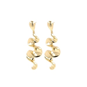 18K Gold Filled Ocean Wave Earrings, Bar Earrings, Bohemian Stud Earrings, Drop Earrings, Gift for Her, Ocean Earrings, 68x25x7mm