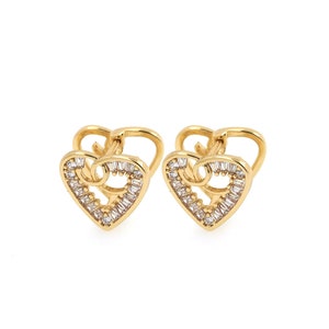 18K Gold Filled Heart Oorbellen, Sierlijke oorbellen, Doorboorde oorbellen, Micropavé CZ Love Oorbellen, DIY sieraden maken benodigdheden, 13.2x14.3x10.5mm