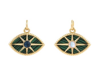 Dije de ojo de circonita cúbica micropavé, colgante de ojo malvado chapado en oro de 18 quilates, collar de ojo de la suerte, colgante de ojo malvado, suministros para hacer joyas DIY, 16,5 x 17,5 x 4 mm