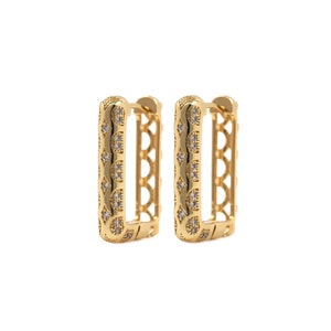 18K Gold Filled Pierced Oorbellen, Schroeven Oorbellen, Micropavé CZ Rechthoekige Oorbellen, Vierkante Oorbellen, DIY Sieraden Maken Benodigdheden, 20*28*5mm