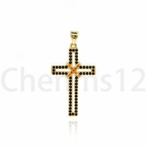 18K Gold Filled Cross Charm, Micropavé CZ Christian Necklace, Cross Pendant, Religious Necklace, DIY Jewelry Making Supplies,35x18x2.5mm