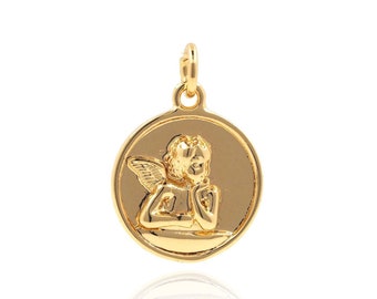 Engel Anhänger, Runde Halskette, 18K Gold Filled Engel Anhänger, Engel Halskette, Engel Schmuck, DIY Schmuck Zubehör, 19.5*14*3mm