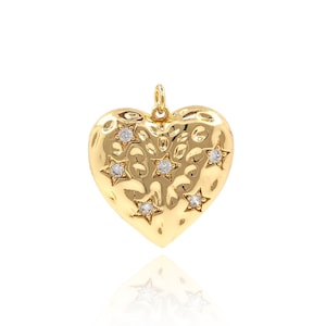 Heart Pendant, 18K Gold Filled Heart Charm, Micropavé CZ Star Pendant, Pentagram Charm, DIY Jewelry Making Supplies, 28.5*25*4.5mm