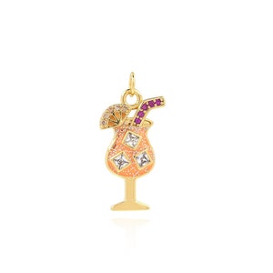 18K Gold Filled Cocktail Pendant,Micropavé CZ Juice Drink Pendant，Martini Drink Charms,Drink Pendant,DIY Jewelry Supplies,27.5x13x2.8mm
