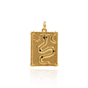 Rechteckiger Schlangenanhänger, quadratischer Anhänger, 18K Gold Filled Reptil Anhänger, Micropavé CZ Schlangenhalskette, DIY Schmuckzubehör, 24x15x1,7 mm