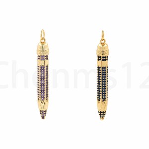 Pencil Pendant, Micropavé CZ Pen Necklace, 18K Gold Filled Painter Charm, Pencil Charm, DIY Jewelry Supplies, 40x5.9x4.6mm
