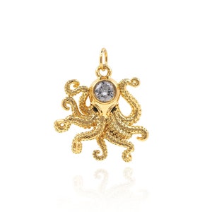 Octopus Charm, 18K Gold Filled Octopus Pendant, Micropavé CZ Octopus Jewelry, Sea Life Pendant, DIY Jewelry Supplies, 24.5*21*6.4mm