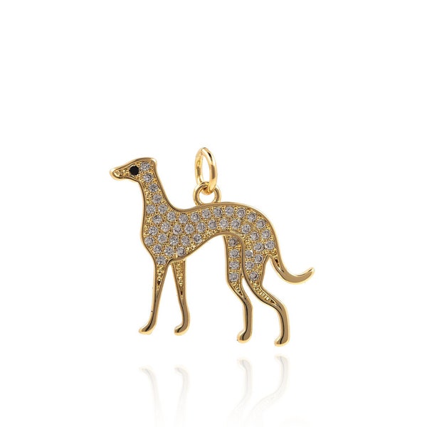 Greyhound Charm,Dog Pendant, 18K Gold Filled Pet Pendant, Animal Pendant, Greyhound Pendant, DIY Jewelry Making Supplies, 20x24x1.5mm