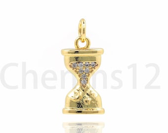 Hourglass Pendant, Micropavé CZ Time Charm, Countdown Charm, 18K Gold Filled Hourglass Necklace, DIY Jewelry Making Supplies,19x9x5mm