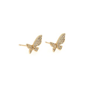 1 par, pendientes de insectos, pendientes de mariposa, pendientes perforados, encanto de mariposa Micropavé CZ, pendientes redondos rellenos de oro de 18 quilates, 10,3x12,5x1,5 mm