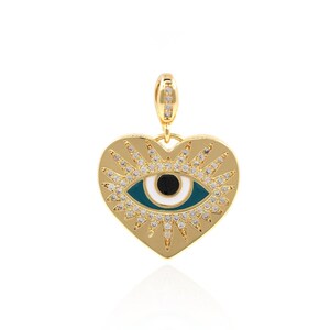 マイクロパヴェ CZ イーブルアイペンダント、ハートアイペンダント、ラブチャーム、エナメルチャーム、18K ゴールドフィルドハートネックレス、DIY ジュエリー用品、27.7*21*2 mm
