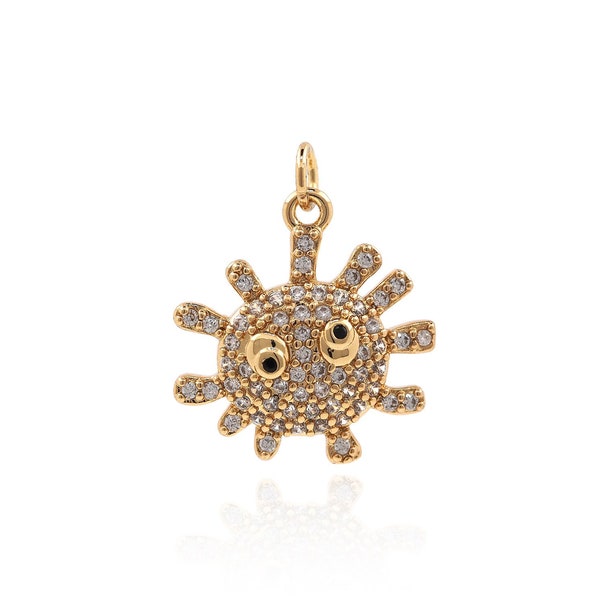 Virus Pendant, 18K Gold Filled Coronavirus Charm, Sun Pendant,Micropavé CZ Virus Jewelry, DIY Jewelry Making Supplies, 18.5*15*3.7mm