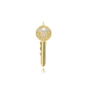 Gouden sleutelbedel, sleutelornament, micropavé CZ sierlijke sleutelhanger, sleutelhanger, 18K gold filled sleutelketting, doe-het-zelf sieradenbenodigdheden, 33 x 12 x 2 mm