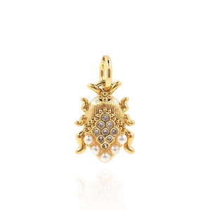 Micro pavé CZ Beetle Pendant, 18K Gold Filled Insect Charm, Pearl Beetle Necklace, Beetle Charm, DIY Jewelry Supplies, 15.3*8.5*2.4mm
