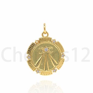 18K Gold Filled Round Pendant, Round Charm, Micropavé CZ Moon Necklace, Crescent Charm, DIY Jewelry Making Supplies, 24x17.5x2.5mm