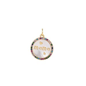 Colar de letras, pingente de mamãe preenchido com ouro 18K, colar de concha redonda, pingente de letras micropavé CZ, suprimentos para fazer joias faça você mesmo, 21,4 x 16,2 x 2,4 mm