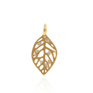 18K Gold Filled Leaf Pendant,, Micro pavé CZ Leaf Pendant, Branch Charm, Plant Pendant, Plant Charm, DIY Jewelry Supplies, 20*10*2mm