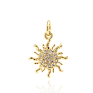 Sunburst Pendant, 18K Gold Filled Sun Charm, Micropavé CZ Sun Necklace, Sun Pendant, DIY Jewelry Making Supplies, 18*12.5*2.4mm