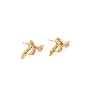 Knot Earrings, 18K Gold Filled Pierced Earrings, Bow Earrings, Micropavé CZ Bow Jewelry,DIY Jewelry Supplies, 9.5x11.5x3.5mm