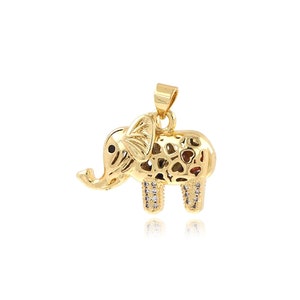 Elephant Pendant, 18K Gold Filled Elephant Charm, Animal Pendant, Micropavé CZ Elephant Necklace, DIY Jewelry Supplies, 22.5x24x8.8mm