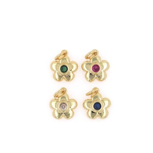 18K Gold Filled Round Zircon Charm,Micropavé CZ  Flower Pendant,Flower Necklace,Plant Necklace,DIY Jewelry Supplies,14x10x2.8mm