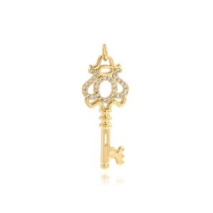 Micropavé CZ-kerksleutel, sleutelhanger, 18 kt gold filled sleutelketting, gouden sleutelbedel, sleutelornament, doe-het-zelf sieradenbenodigdheden, 36,5 x 13,6 x 2 mm