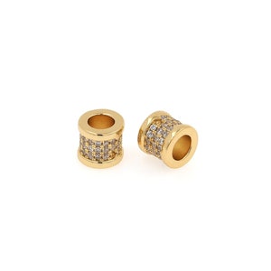 18K Gold Filled Round Spacer Beads,Micropavé CZ Large Hole Cylindrical beads,Barrel beads,DIY Bracelet Necklace Supplies,10x8.8mm