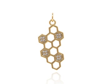 Colgante de panal relleno de oro de 18 quilates, dijes de panal de micropavé CZ, joyería de panal, suministros de joyería DIY 25,2*11,3*1,4mm