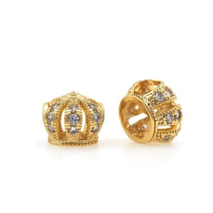 Bracelet Beads,Large Hole Beads,Crown Beads,Micropavé CZ Queen&#39;s Crown Beads,18K Gold Filled Crown Charm,DIY Jewelry Supplies, 7.9*7.2*6.9mm
