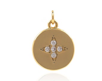 Runder Anhänger,18K Gold Filled Stern Anhänger,Starburst Anhänger，Micro pavé CZ Polaris Charms,Himmlischer Anhänger,DIY Schmuck Zubehör,17x12x1.5mm
