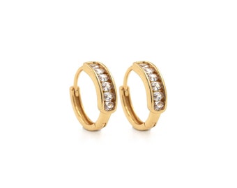 Boucles d'oreilles percées, Pendentif CZ micropavé, Boucles d'oreilles rondes en or 18 carats, Cadeau pour elle, Fournitures pour fabrication de bijoux DIY, 15,5 x 15,5 x 4,3 mm