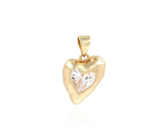 Dije de amor, dije de corazón, colgante de corazón hinchado, collar de amor, colgante de corazón de gelatina relleno de oro de 18 quilates, suministros de joyería DIY, 21 x 13 x 5 mm
