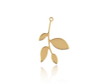 18K Gold Stuffed Olive Branch Necklace,Leaf Necklace,Leaf Pendant,Branch Pendant,Plant Pendant,Plant Charm,DIY Jewelry Supplies,24x15x1mm