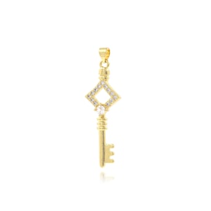 Micropavé CZ sierlijke sleutelhanger, sleutelhanger, gouden sleutelbedel, sleutelornament, 18K gold filled sleutelketting, doe-het-zelf sieradenbenodigdheden, 44,5 x 14 x 4 mm