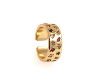 Himmlische Ringe, 18K Gold gefüllte dreieckige Sternringe, Micropavé CZ Sternringe, offene Ringe, klobige Ringe, Geschenke für Sie