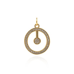 Alchemy Sun Symbol Charm, 18K Gold Filled Planet Symbol Pendant, Micropavé CZ Circle Pendant, DIY Jewelry Making Supplies, 22.5x15x1.6mm