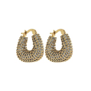 Vierkante oorbellen, 18 kt gold filled vierkante oorbellen, micropavé CZ geometrische steekoorbellen, eenvoudige oorbellen, 21 x 21 x 7,5 mm