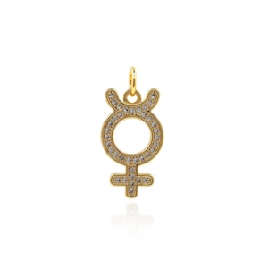 18K Gold Filled Feminine Symbol Pendant, Micropavé CZ Mercury Pendant, Alchemy Symbol Pendant, DIY Jewelry Making Supplies, 22x10x1.5mm