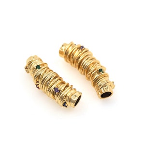 Brass Beads, Threaded Hammered Tube Beads, 18K Gold Filled Twist Spacer Beads, Curved Beads, Jewelry Beads, DIY Jewelry Making , 8*25*7mm