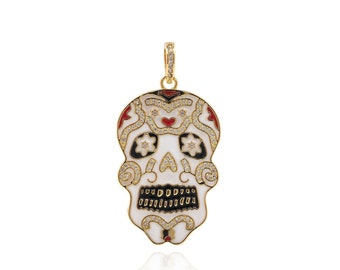 Skull mask pendant, 18K Gold Filled Skull Pendant,Micropavé CZ Enamel Charm,Skull Charm, DIY Jewelry Making Supplies,46x23.5x2mm
