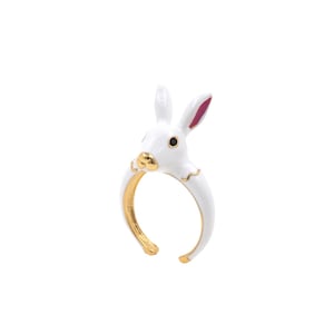 Rabbit Rings, Animal Rings, 18K Gold Filled Adjustable Rings, Enamel Rabbit Charms, Statement Rings, Split Rings, Stackable Cute Rings
