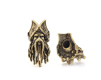 18K Gold Vintage Captain Ghost Bead,Antique Pirate Spacer Bead,Pirate Jewelry,Paracord Charm，DIY Jewelry Supplies,33.2*15.8*18.9mm，Hole5.4mm