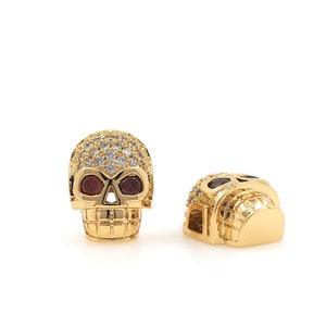 Skull Jewelry Beads，18K Gold Human Skull Spacer Beads, Micro pavé CZ Skull Spacer Beads, Skull Charm，DIY Jewelry Supplies, 12.5*9.2*6.3mm