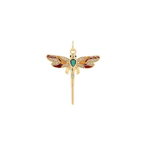 Micropavé CZ Dragonfly Pendant, Dragonfly Necklace, 18K Gold Filled Dragonfly Charm, DIY Jewelry Making Accessory, 21.4x27.6x3.5mm