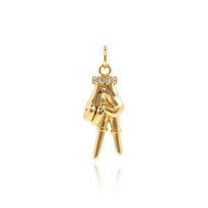 Gesture Pendant, 18K Gold Filled Photo Gesture Pendant, Micropavé CZ Peace Gesture, Victory Gesture, DIY Jewelry Making Supplies, 25*9*5mm