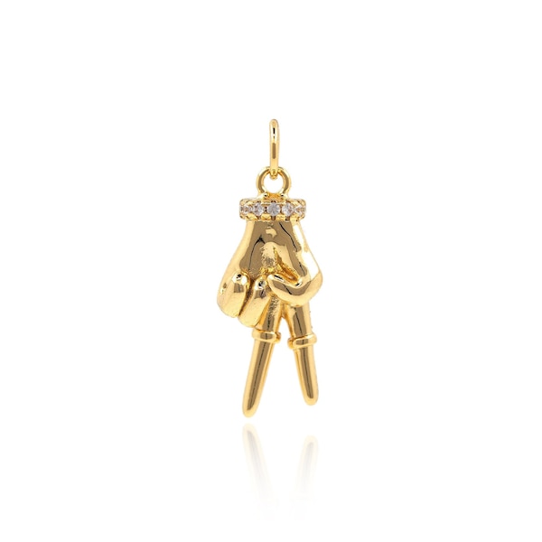 Gesture Pendant, 18K Gold Filled Photo Gesture Pendant, Micropavé CZ Peace Gesture, Victory Gesture, DIY Jewelry Making Supplies, 25*9*5mm