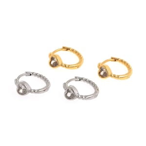 1 Pair, 18K Gold Filled Heart Earrings, Gold Earrings, Micropavé CZ Heart Earrings, Dainty Earrings, Gift for Her, 12.8x13.6x5mm