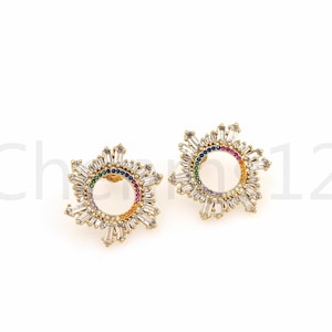 1 paar, Micropavé CZ Sunshine Oorbellen, 18K Goud Gevulde Zonneoorbellen, Sunburst Studs, Sierlijke Oorbellen, Cadeau voor Haar, 26.5mm