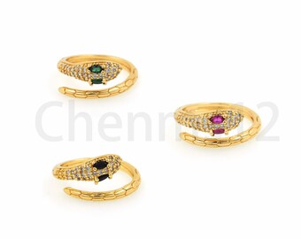 Reptile Ring, 18K Gold Filled Adjustable Ring, Snake Ring, Micropavé CZ Snake Charm, Statement Ring, Open Ring