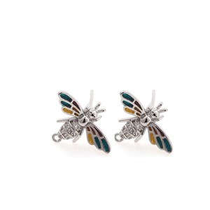 1 Pair,18K Gold Filled Insect Earrings,  Bee Earrings,Pierced Earrings, Micropavé CZ Flying Earrings, Bee Charm,Gift For Her,12.1*15.3*3.9mm